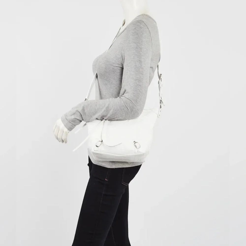 Balenciaga Neo Classic Hobo Crocodile Embossed Leather XS White - Picture 4 of 16